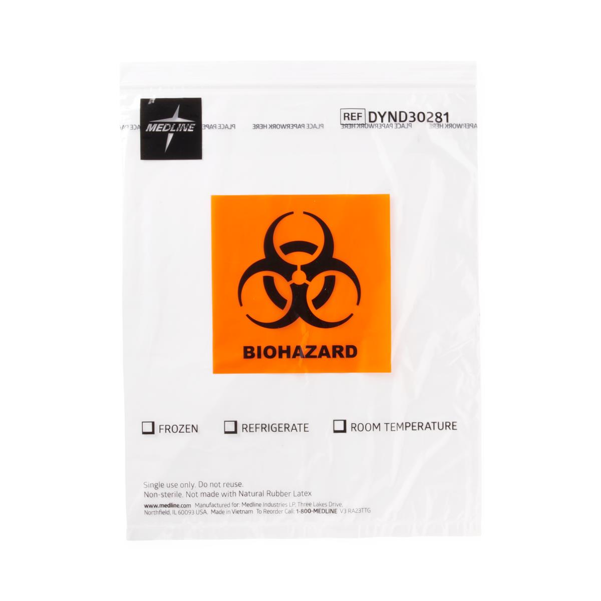 Medline Zip-Style Specimen Bags with Biohazard Symbol