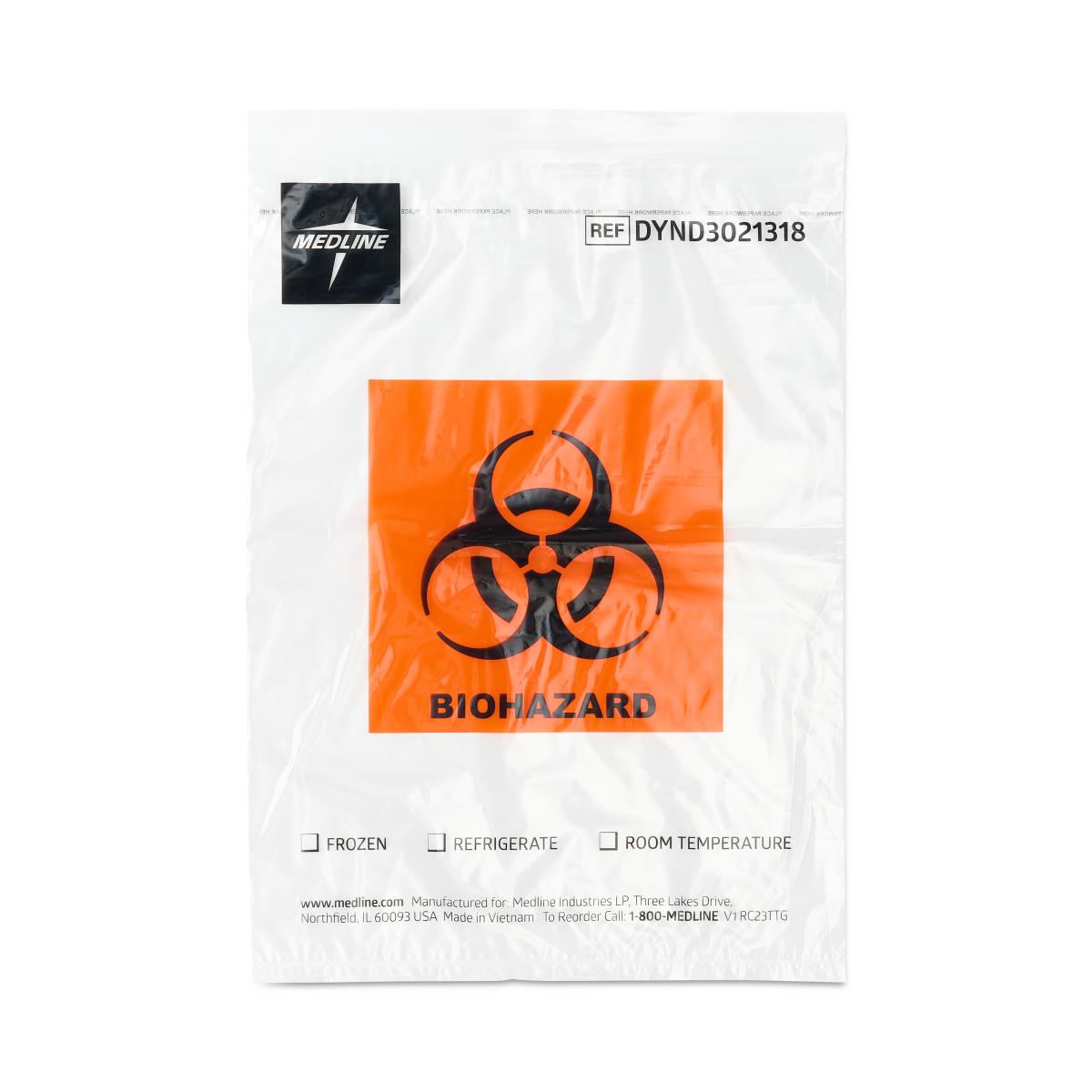 Medline Zip-Style Specimen Bags with Biohazard Symbol