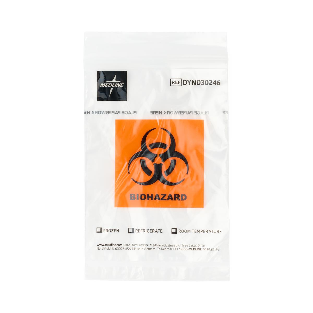 Medline Zip-Style Specimen Bags with Biohazard Symbol