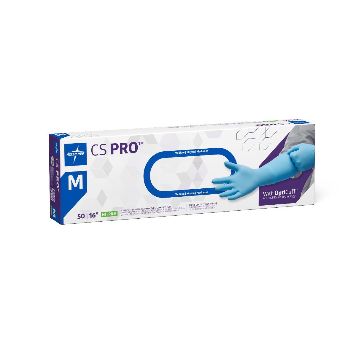 Primary image: Cs Pro 16" Cuff Nitrile Exam Gloves, box with gloves visible