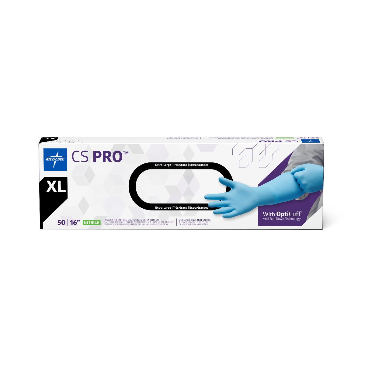 Exam Glove Cs Pro™ X-large Nonsterile Nitrile Extended Cuff Length Fully Textured Blue Chemo Tested