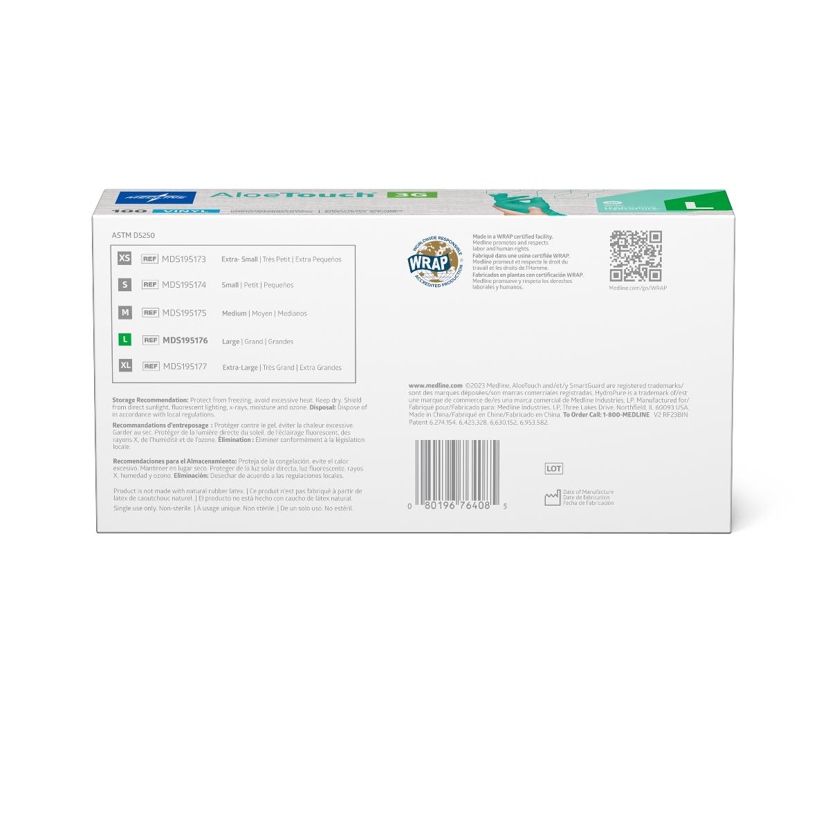 Aloetouch 3G Synthetic Vinyl Exam Gloves, box detail
