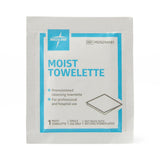 Medline Alcohol-free Moist Towelettes, demonstrating size and texture.