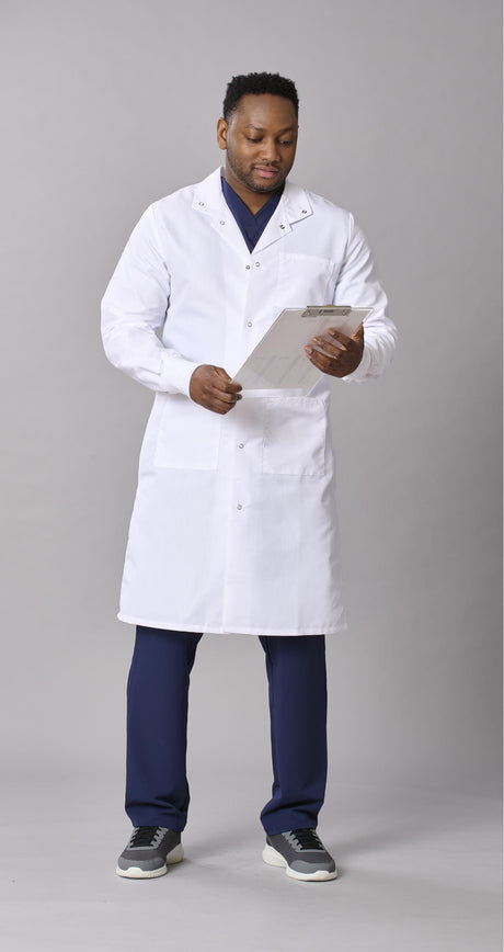 Medline Propel Unisex 4-Pocket Full-Length Lab Coat with Knit Cuffs