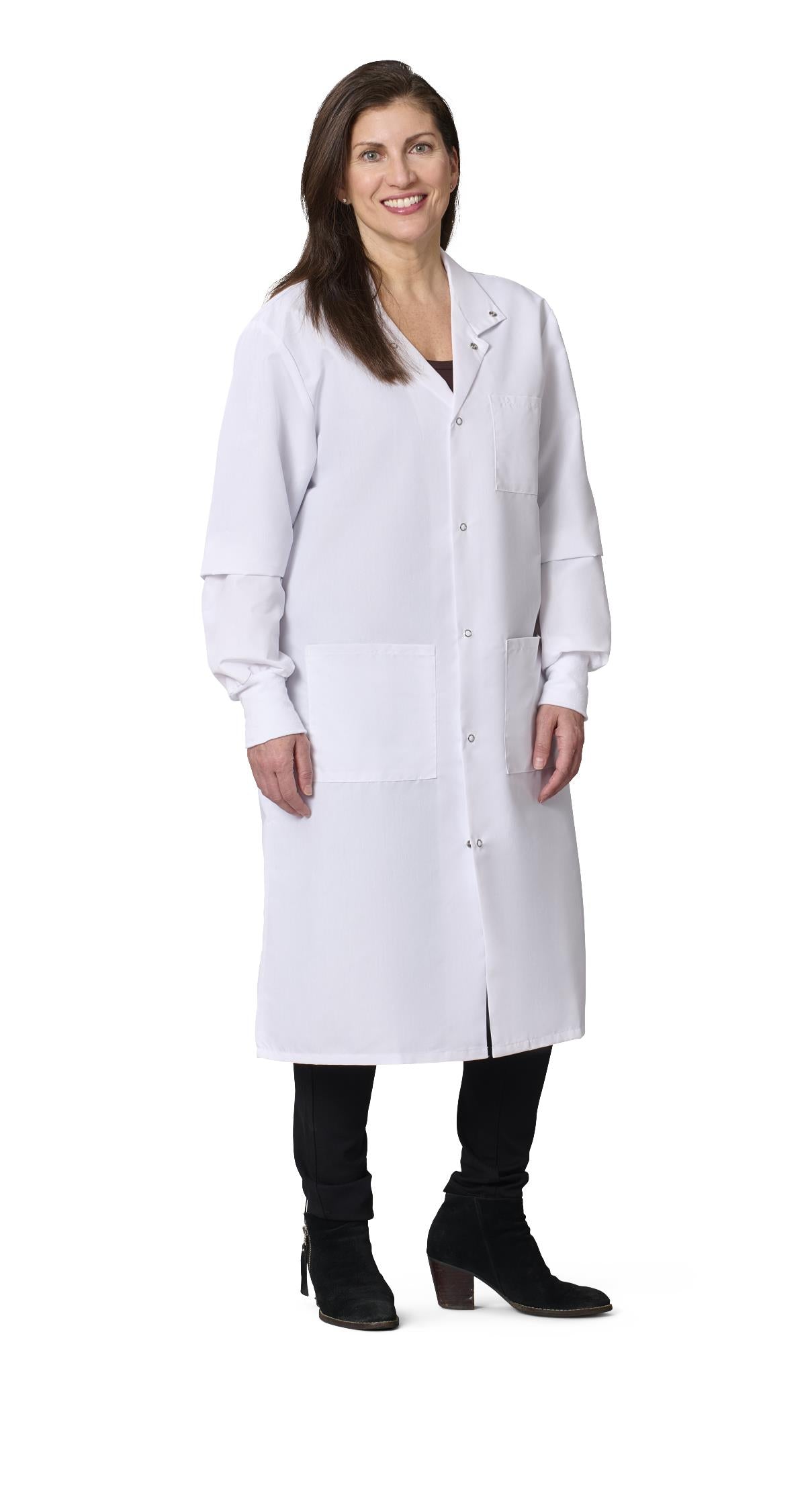 Medline Propel Unisex 4-Pocket Full-Length Lab Coat with Knit Cuffs