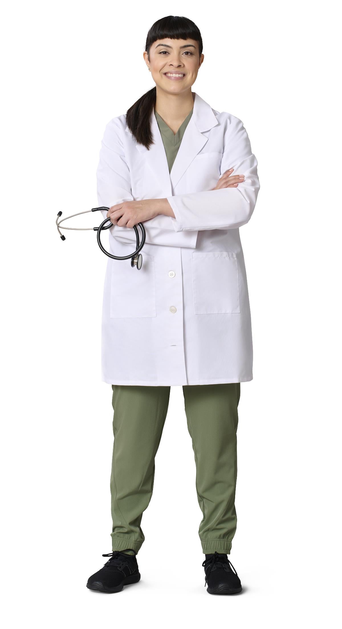 Medline Propel Women's 4-Pocket Staff-Length Lab Coats