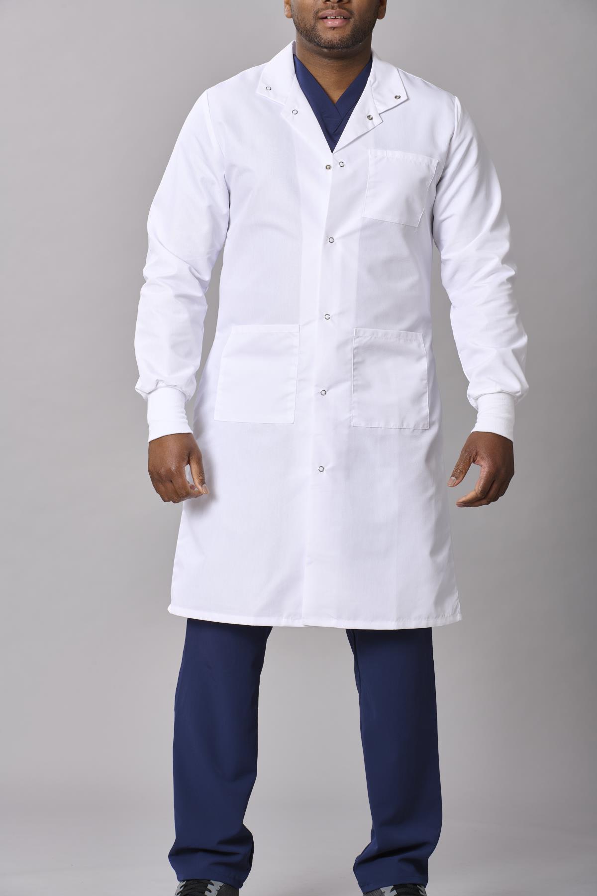 Medline Propel Unisex 4-Pocket Full-Length Lab Coat with Knit Cuffs