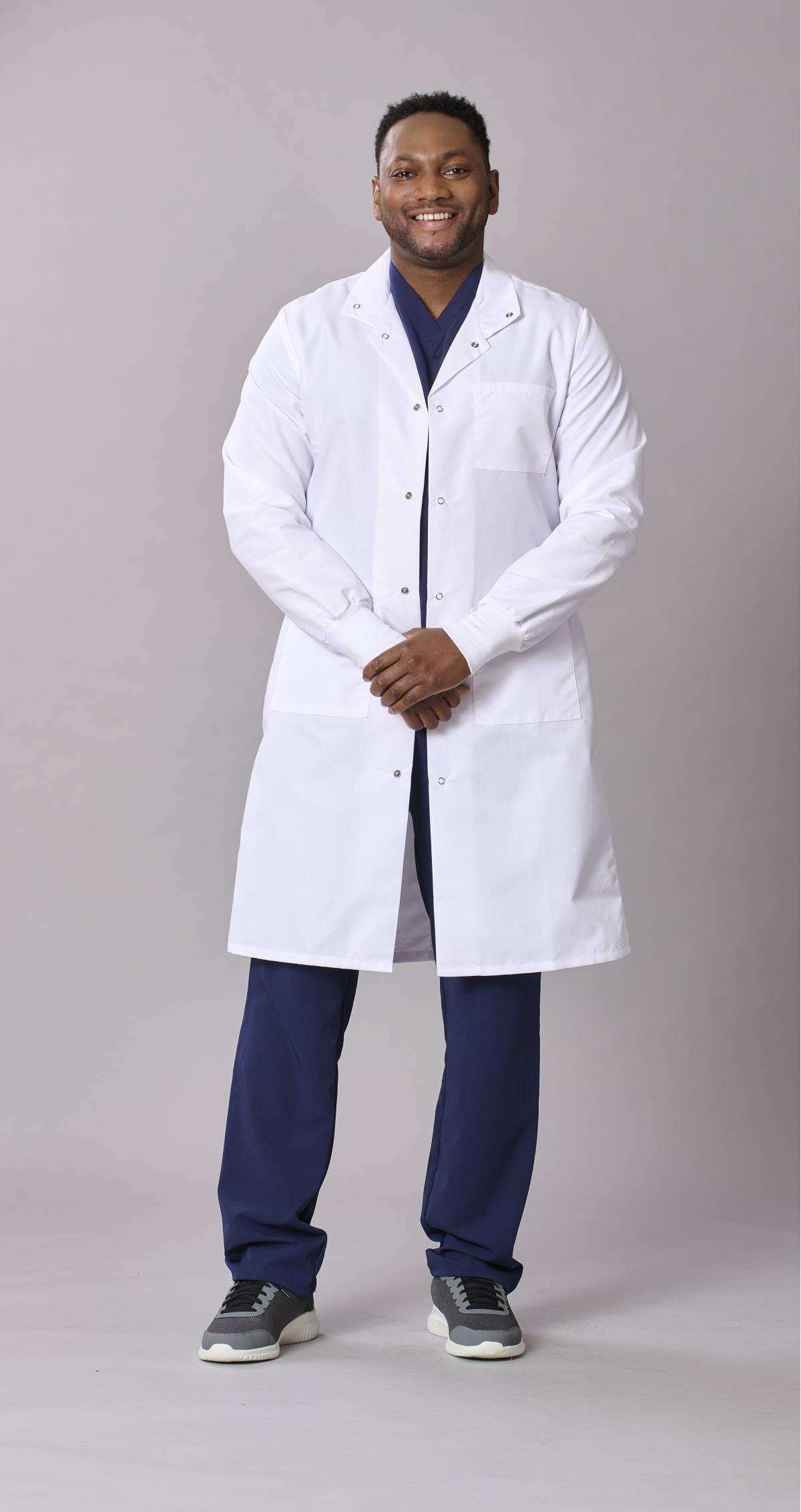 Medline Propel Unisex 4-Pocket Full-Length Lab Coat with Knit Cuffs