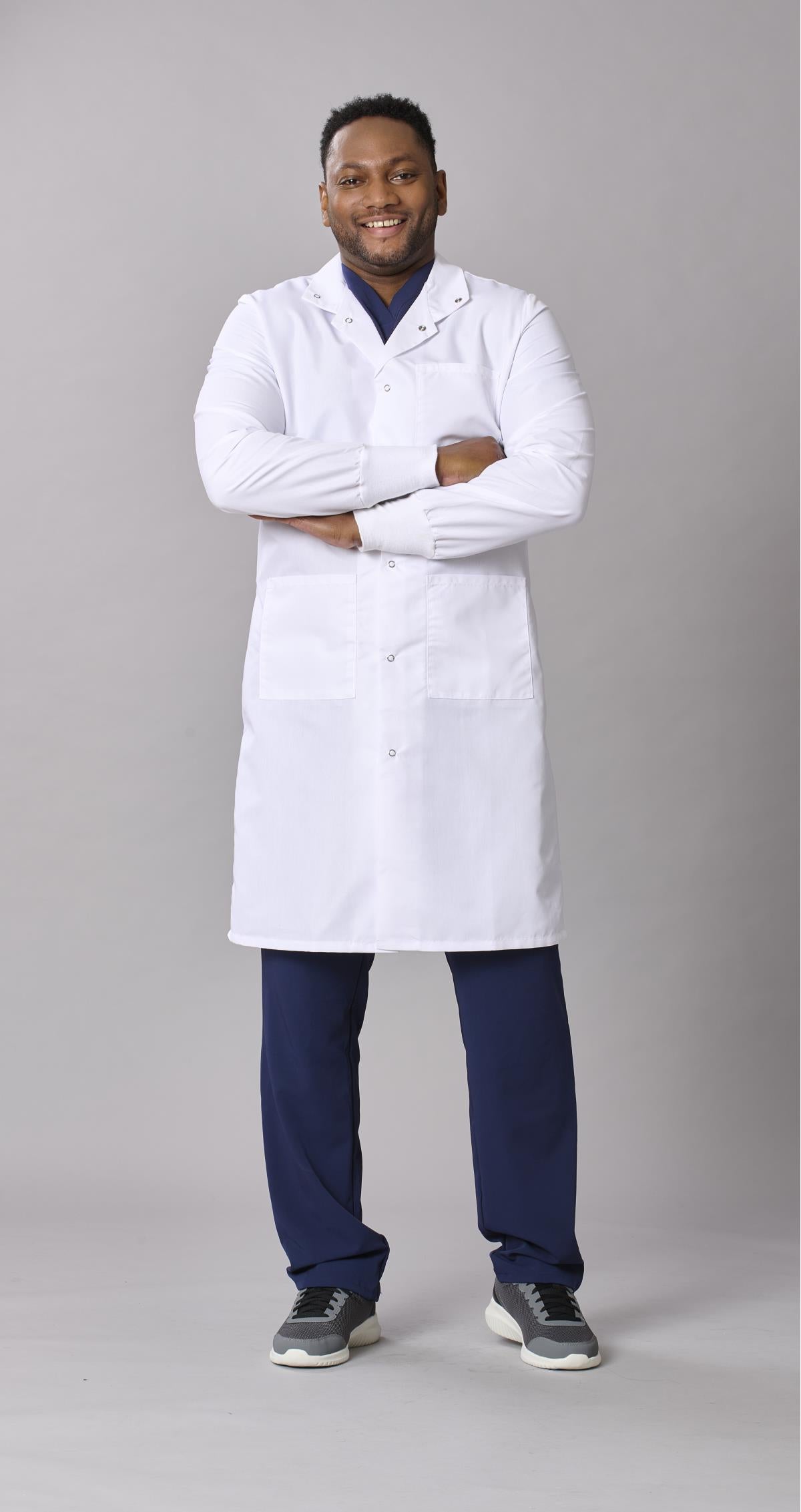 Medline Propel Unisex 4-Pocket Full-Length Lab Coat with Knit Cuffs