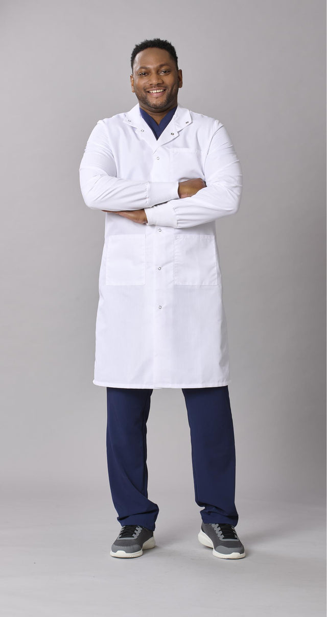 Medline Propel Unisex 4-pocket Full-length Lab Coat With Knit Cuffs - BeHope