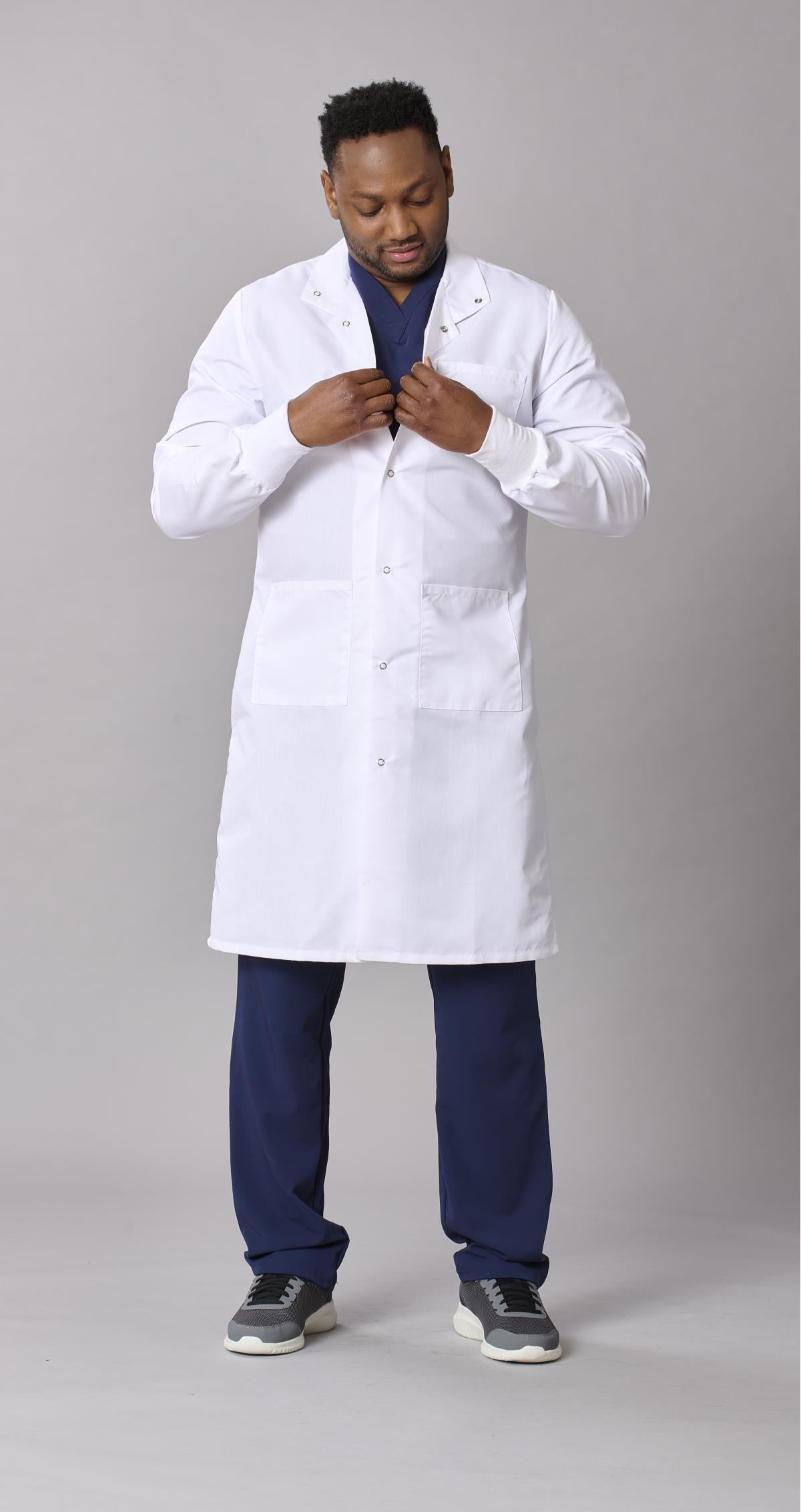 Medline Propel Unisex 4-Pocket Full-Length Lab Coat with Knit Cuffs