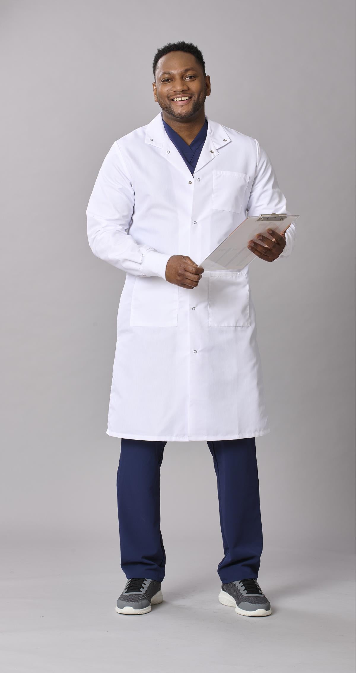 Medline Propel Unisex 4-Pocket Full-Length Lab Coat with Knit Cuffs
