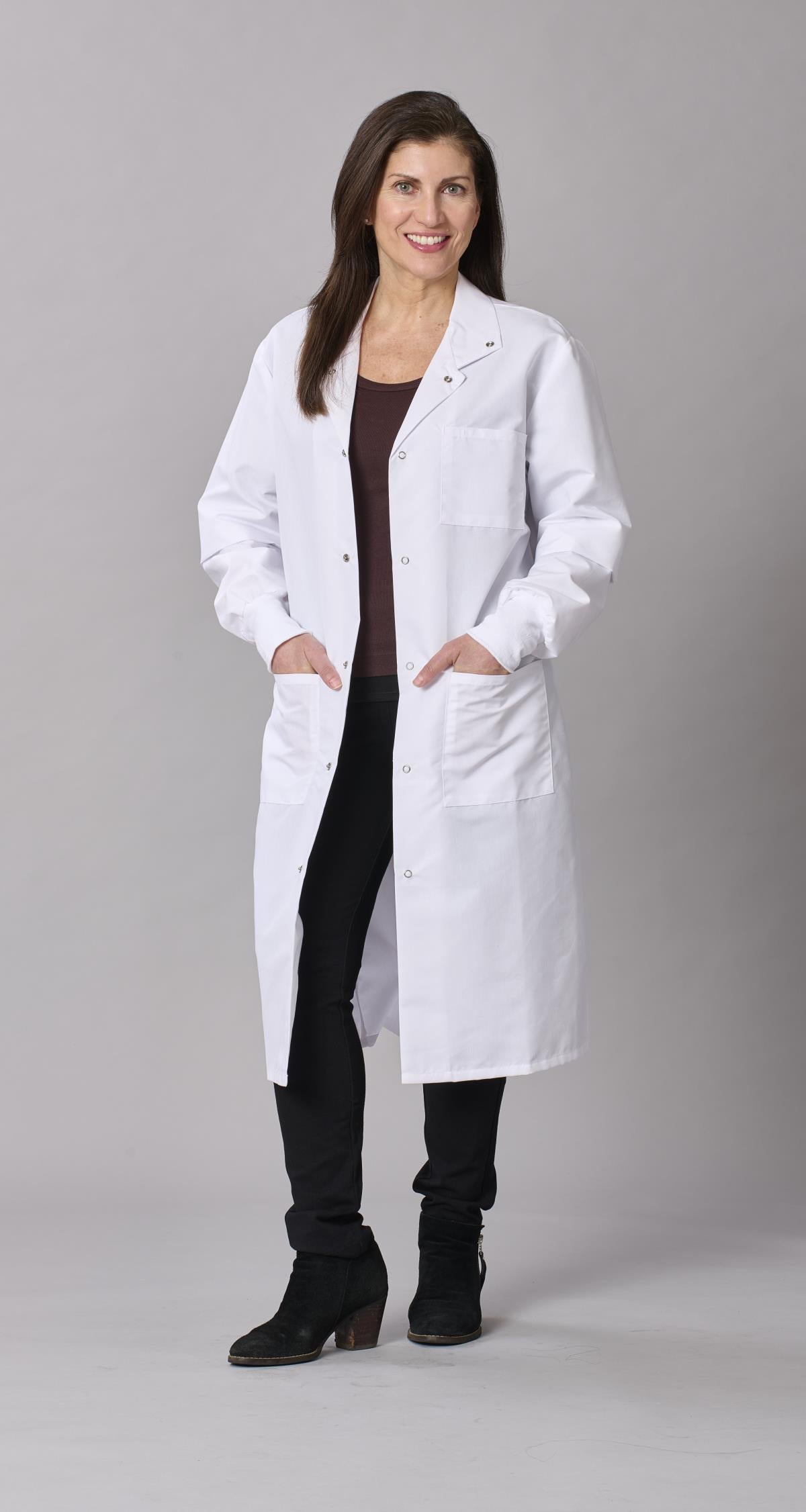 Medline Propel Unisex 4-Pocket Full-Length Lab Coat with Knit Cuffs