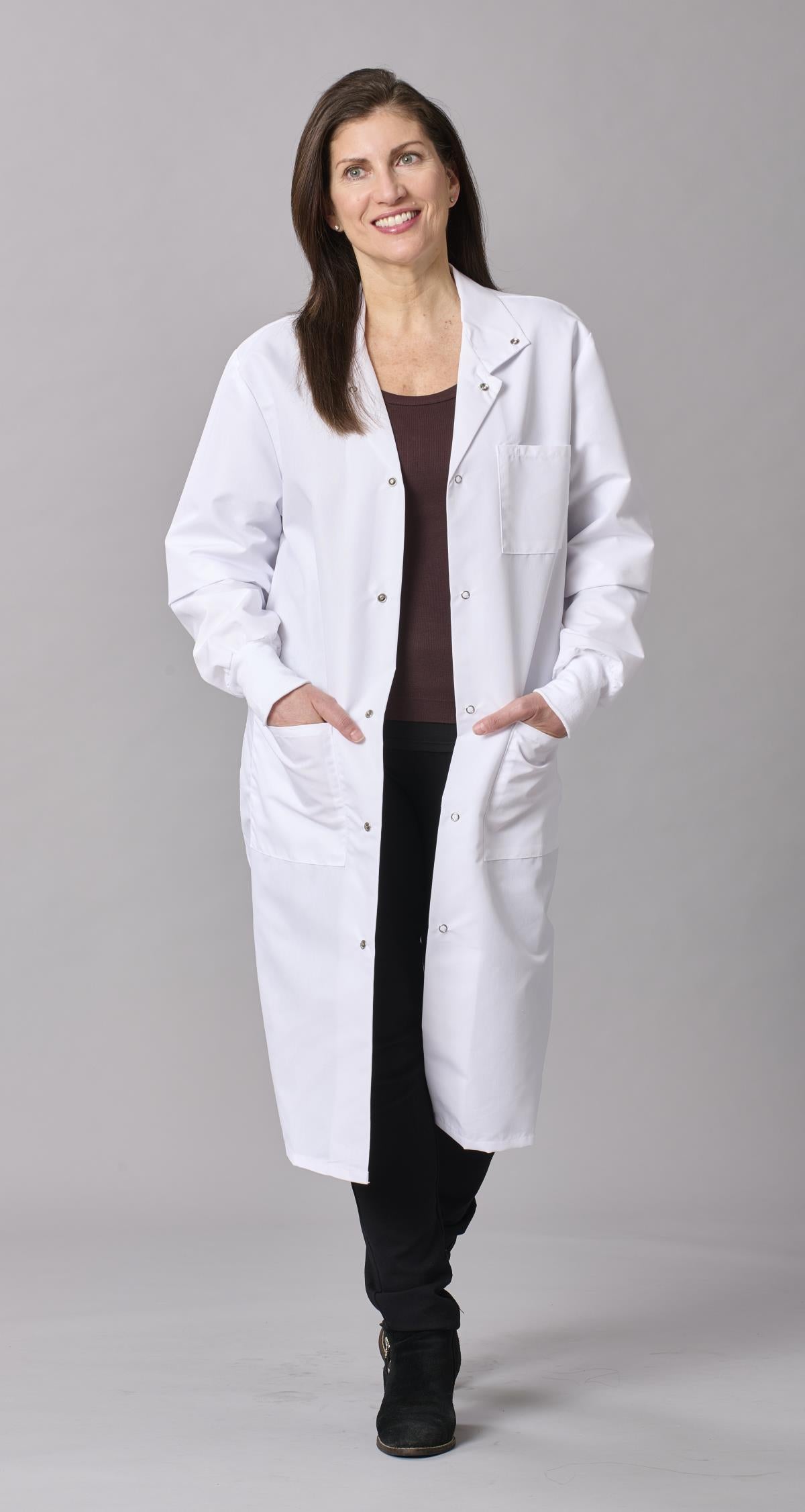 Medline Propel Unisex 4-Pocket Full-Length Lab Coat with Knit Cuffs