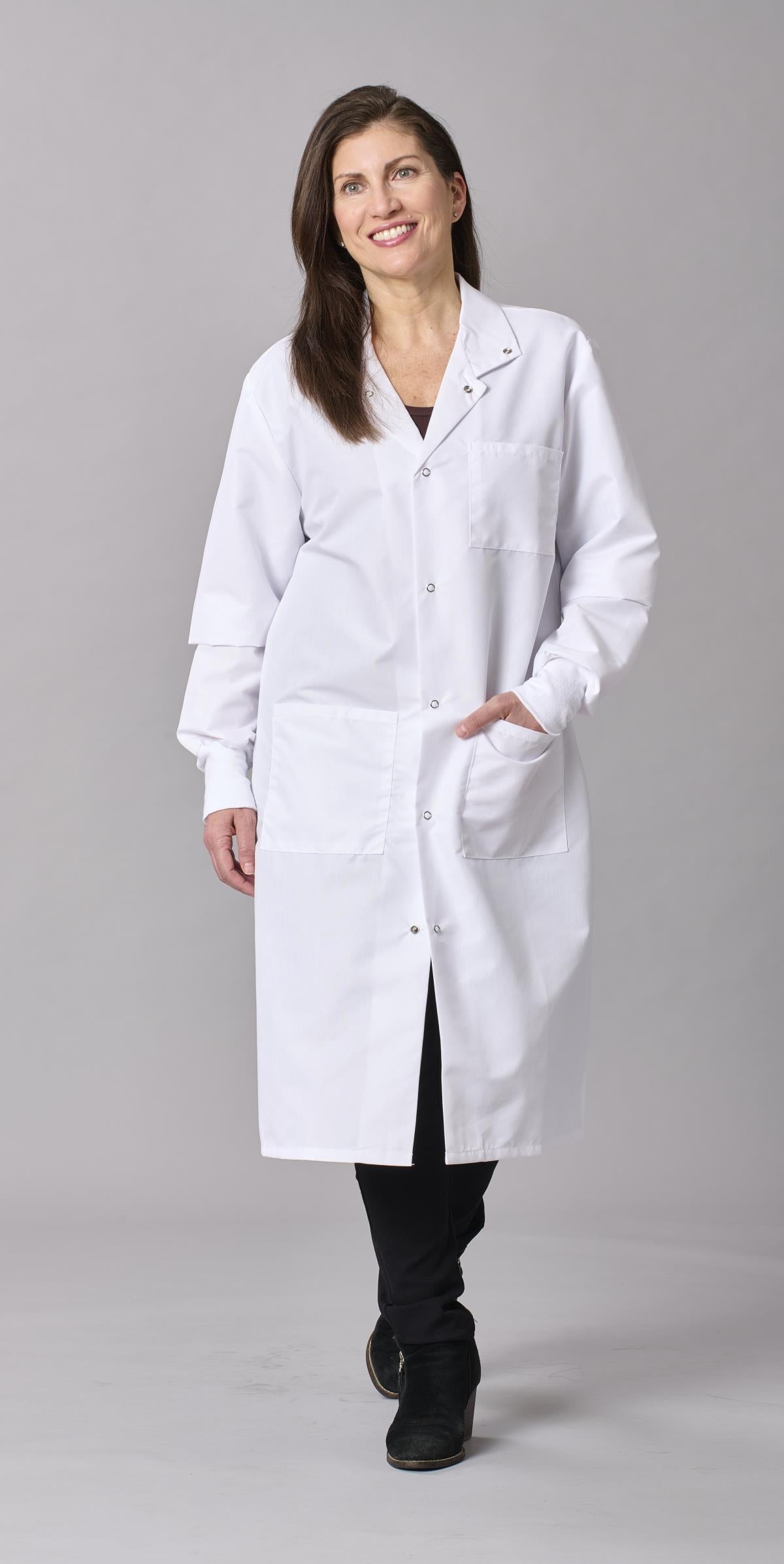 Medline Propel Unisex 4-Pocket Full-Length Lab Coat with Knit Cuffs