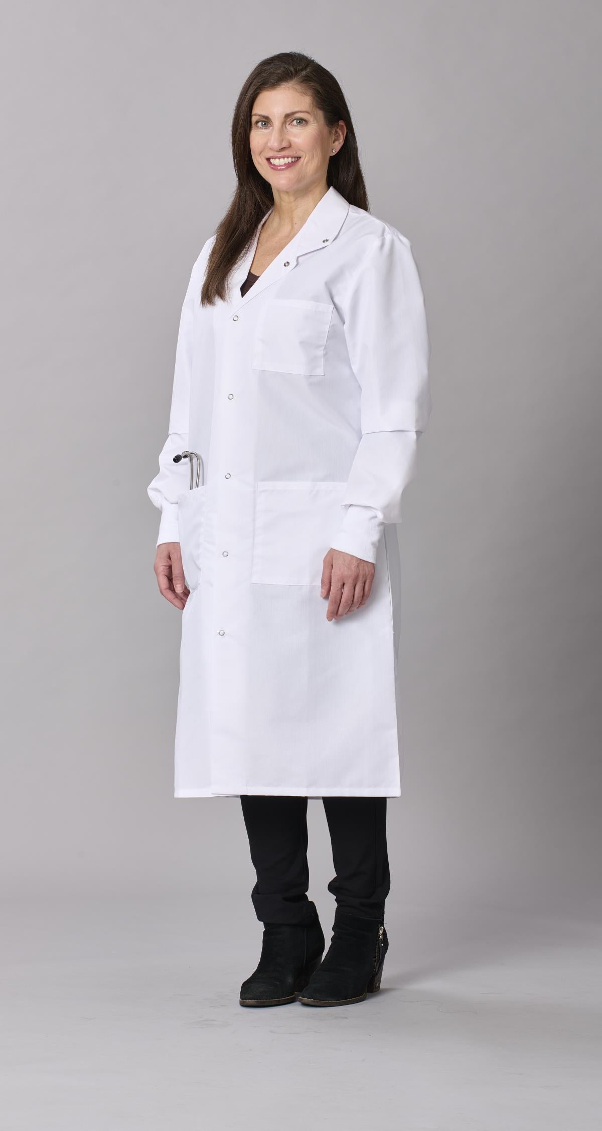 Medline Propel Unisex 4-Pocket Full-Length Lab Coat with Knit Cuffs