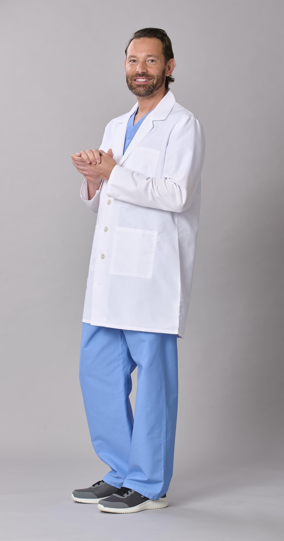 Medline Propel Men's 4-Pocket Staff-Length Lab Coats