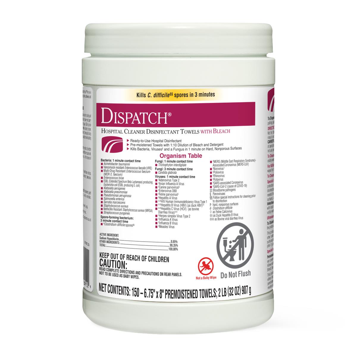 Dispatch Hospital Cleaner Disinfectant Towels with Bleach
