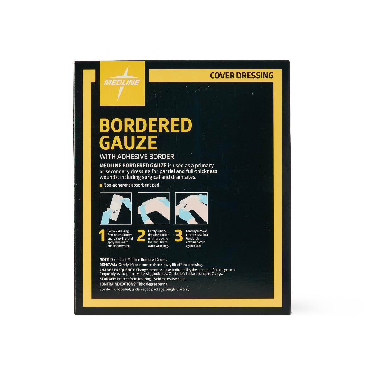 Medline Bordered Gauze Adhesive Island Wound Dressing, close-up of adhesive.