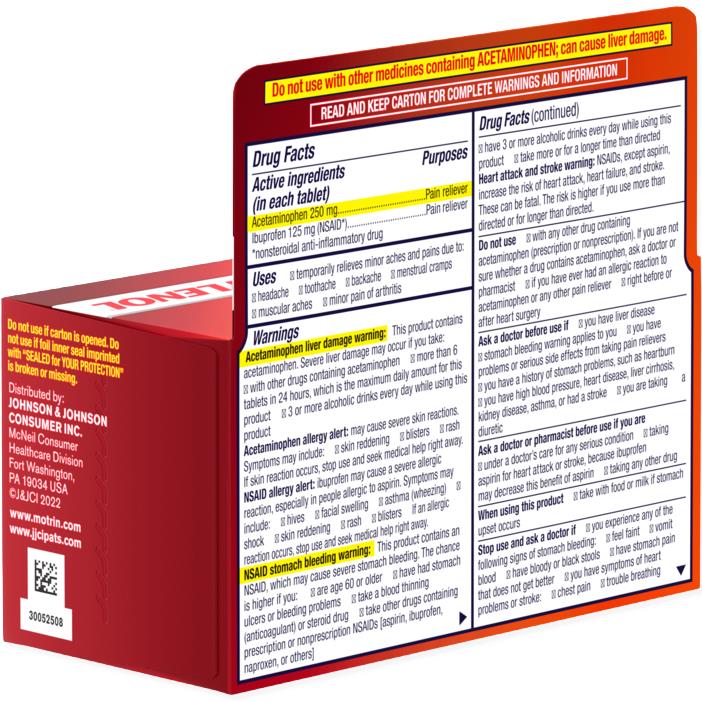 Motrin Dual Action With Tylenol Pain Reliever Tablets - BeHope