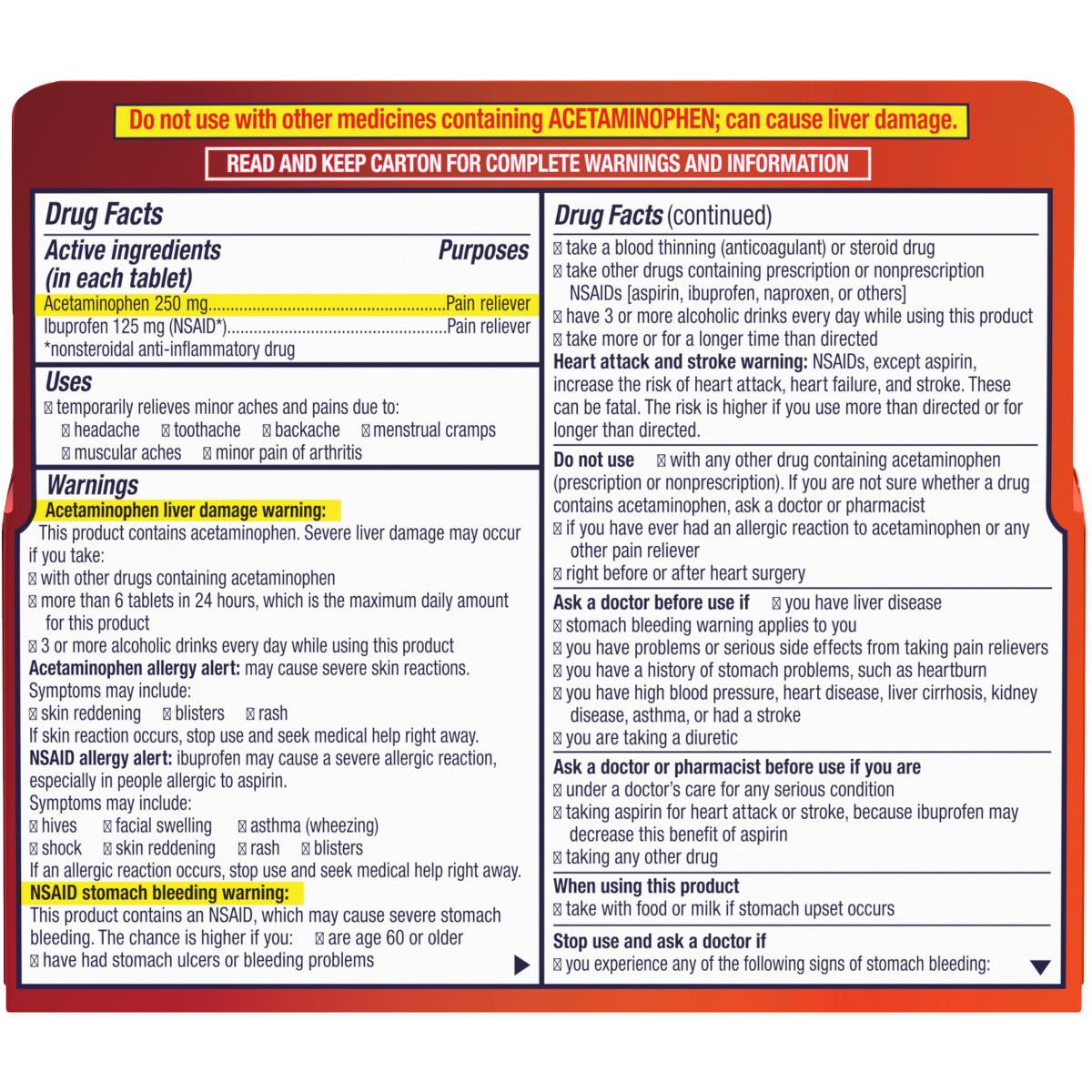 Motrin Dual Action With Tylenol Pain Reliever Tablets - BeHope