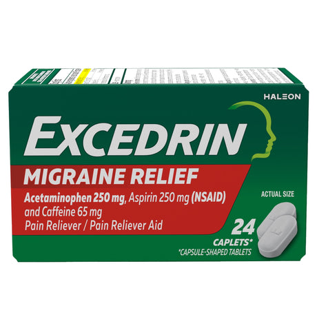 Migraine Relief Excedrin Caplets with Acetaminophen Aspirin Caffeine - BeHope