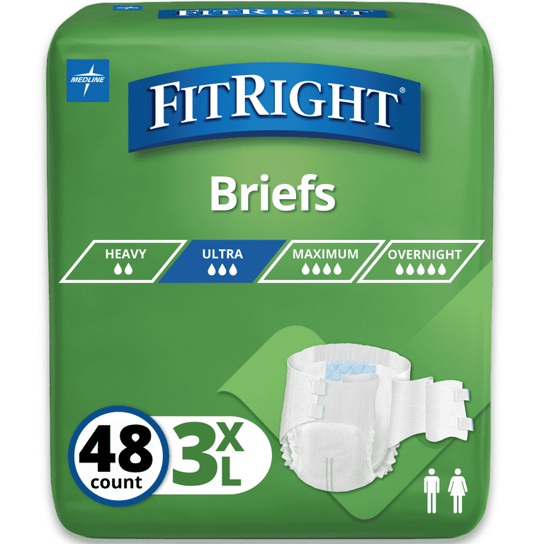 FitRight Bariatric Adult Incontinence Briefs, Diapers with Tabs, Super Absorbent, 3XL, 65in to 84in, 48 Count HSA/FSA Eligible - Walmart.com