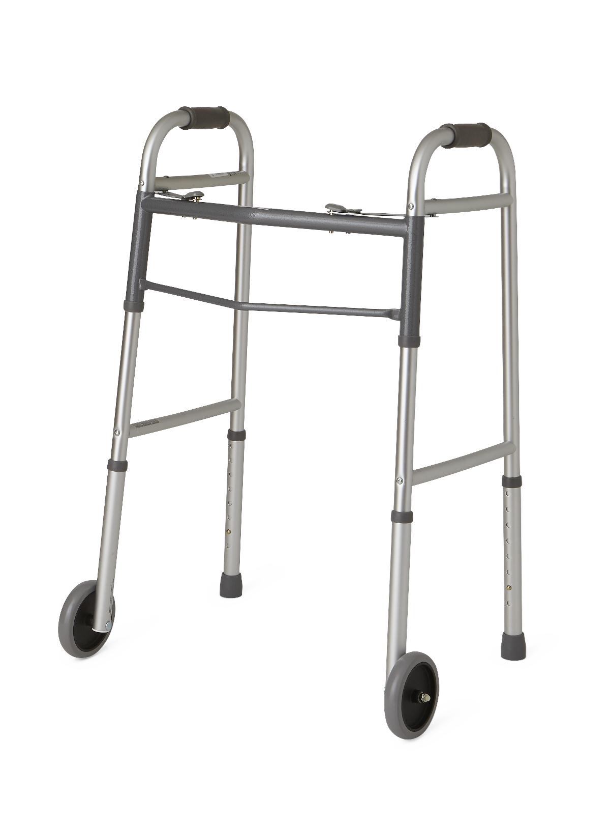 Medline Two-Button Folding Walkers with 5" Wheels - BeHope