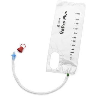Vapro Plus F-style Touch-free Hydrophilic Intermittent Catheter With Collection Bag - Straight Tip, 16in, Box of 30