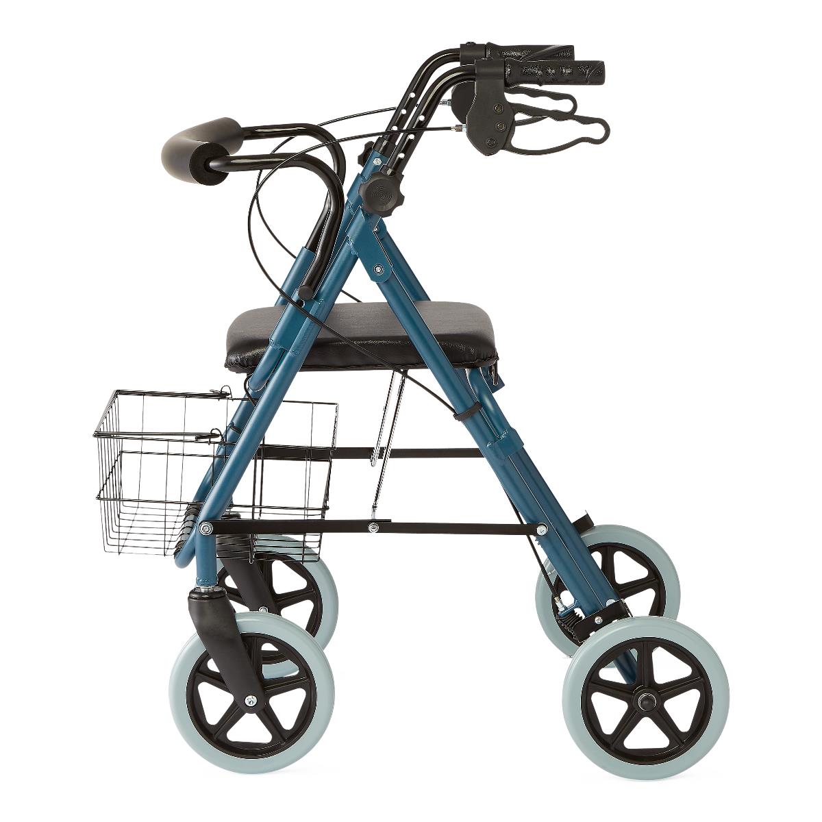 Blue Guardian rollator walker, side view, showing 8-inch wheels.
