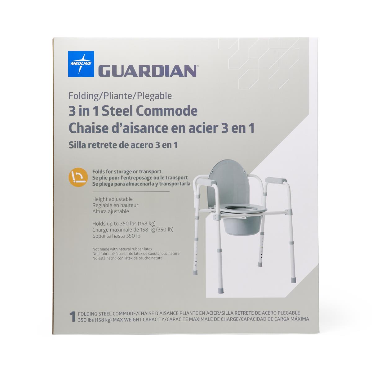 Medline Standard Steel Commode, folded for compact storage and transport.