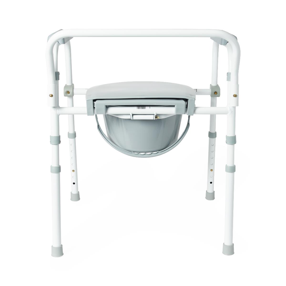 Medline Standard Steel Commode, front view with adjustable height legs.