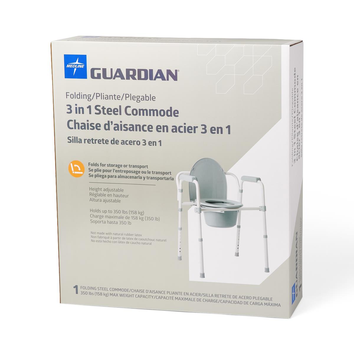 Medline Standard Steel Commode, rear view highlighting backrest.