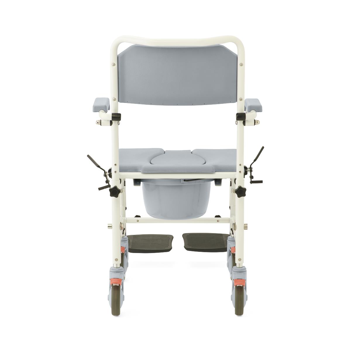 Aluminum commode with wheels, folded for storage or transport