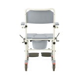 Aluminum commode with wheels, folded for storage or transport