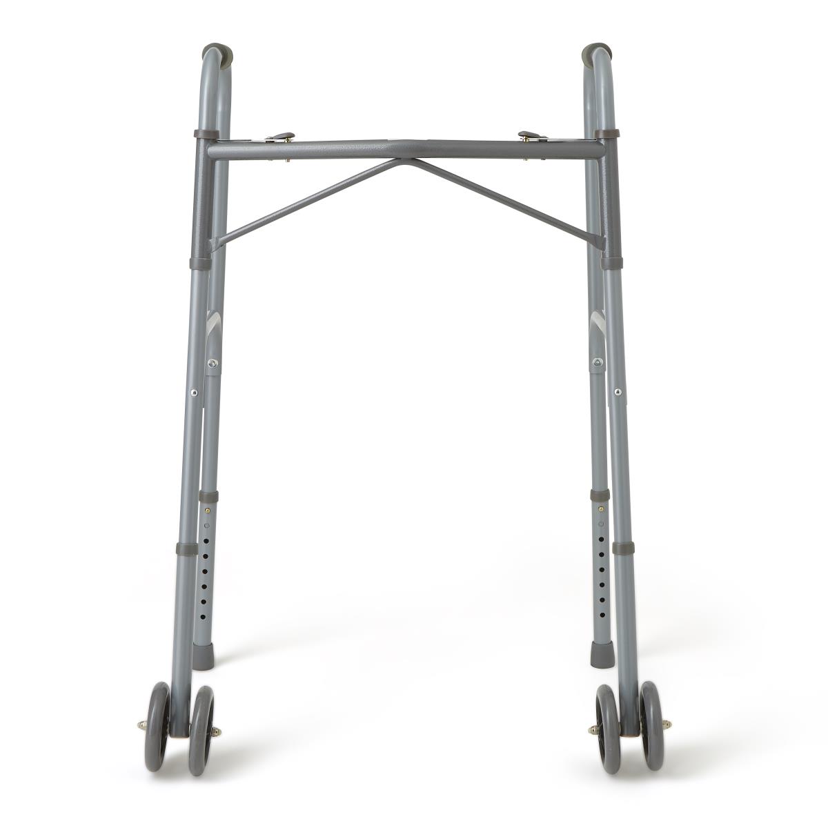 Medline Guardian bariatric folding walker with wheels, front view.
