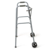 Medline Guardian bariatric folding walker with wheels, showing folding mechanism.