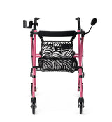 Medline Deluxe Posh Pink Zebra Rollator, front view.