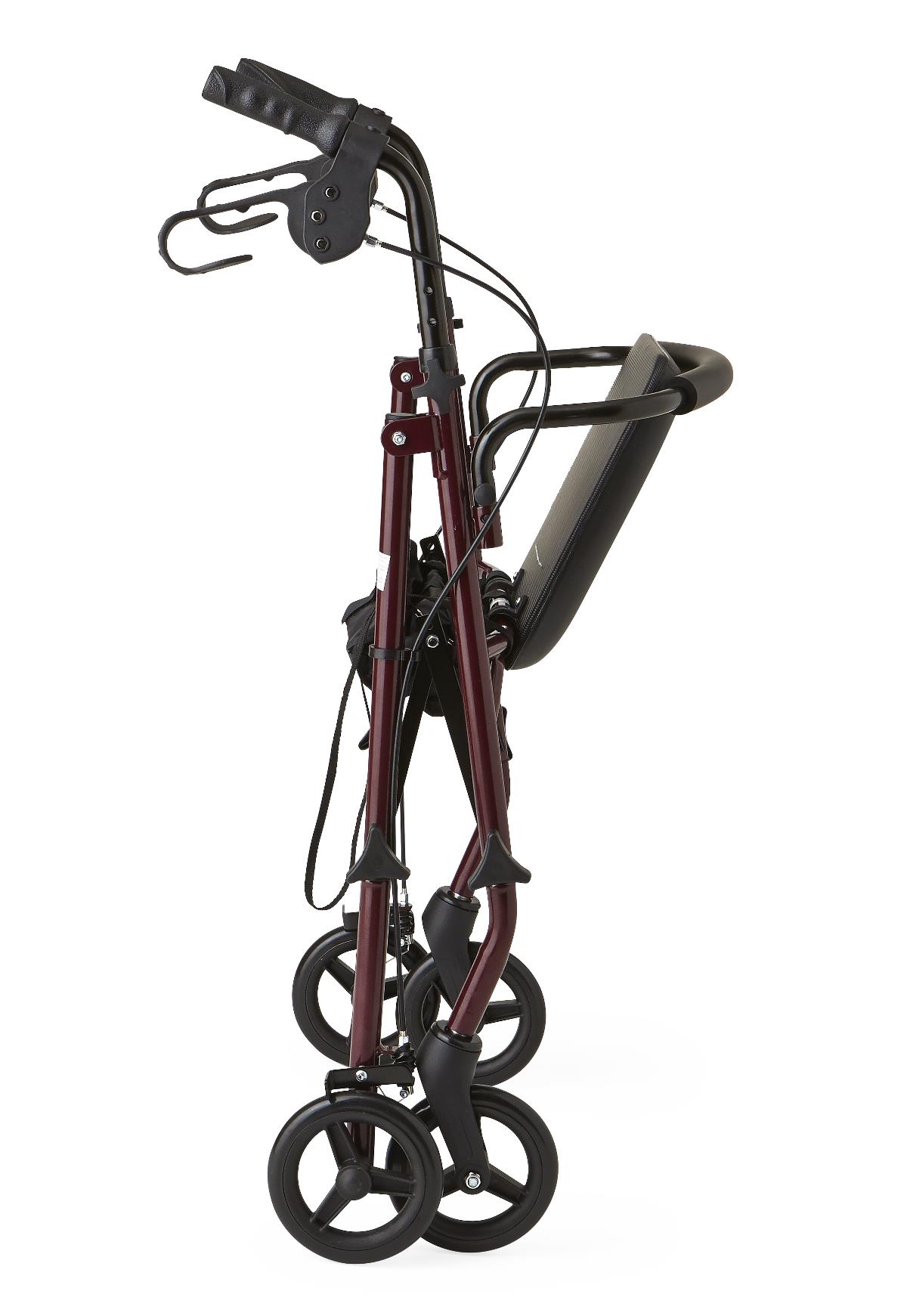 Medline Basic Steel Rollator, folded for compact storage and transport.