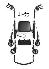 Medline Basic Steel Rollator, side view with ergonomic handles and wheels.