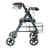 Blue Guardian rollator walker with ergonomic handles and braking system.