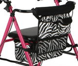 Medline Deluxe Posh Pink Zebra Rollator, folded for storage.