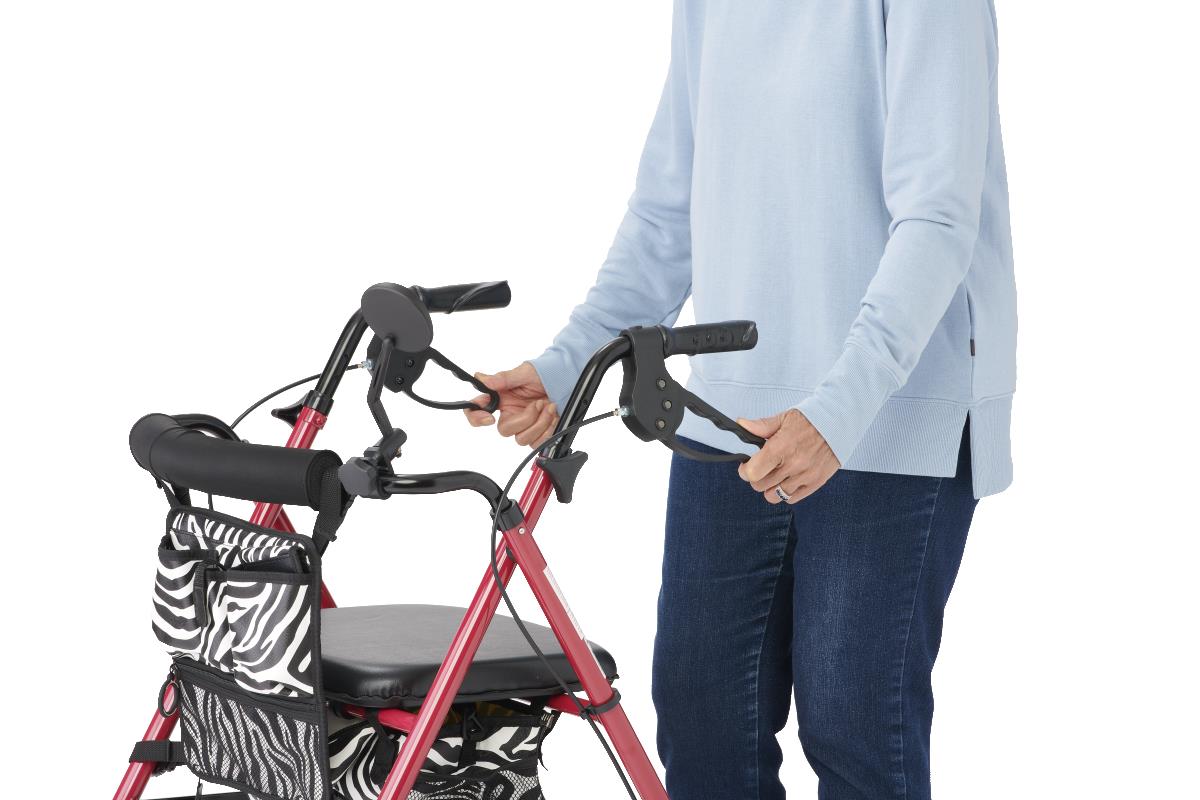 Medline Deluxe Posh Pink Zebra Rollator, close-up of wheels.
