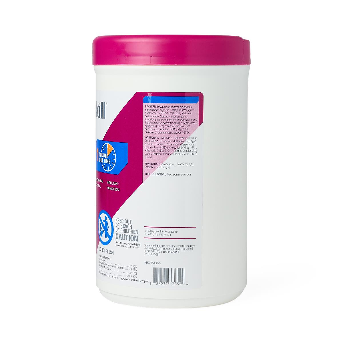 Micro-kill One Germicidal Alcohol Wipes container, close-up of label