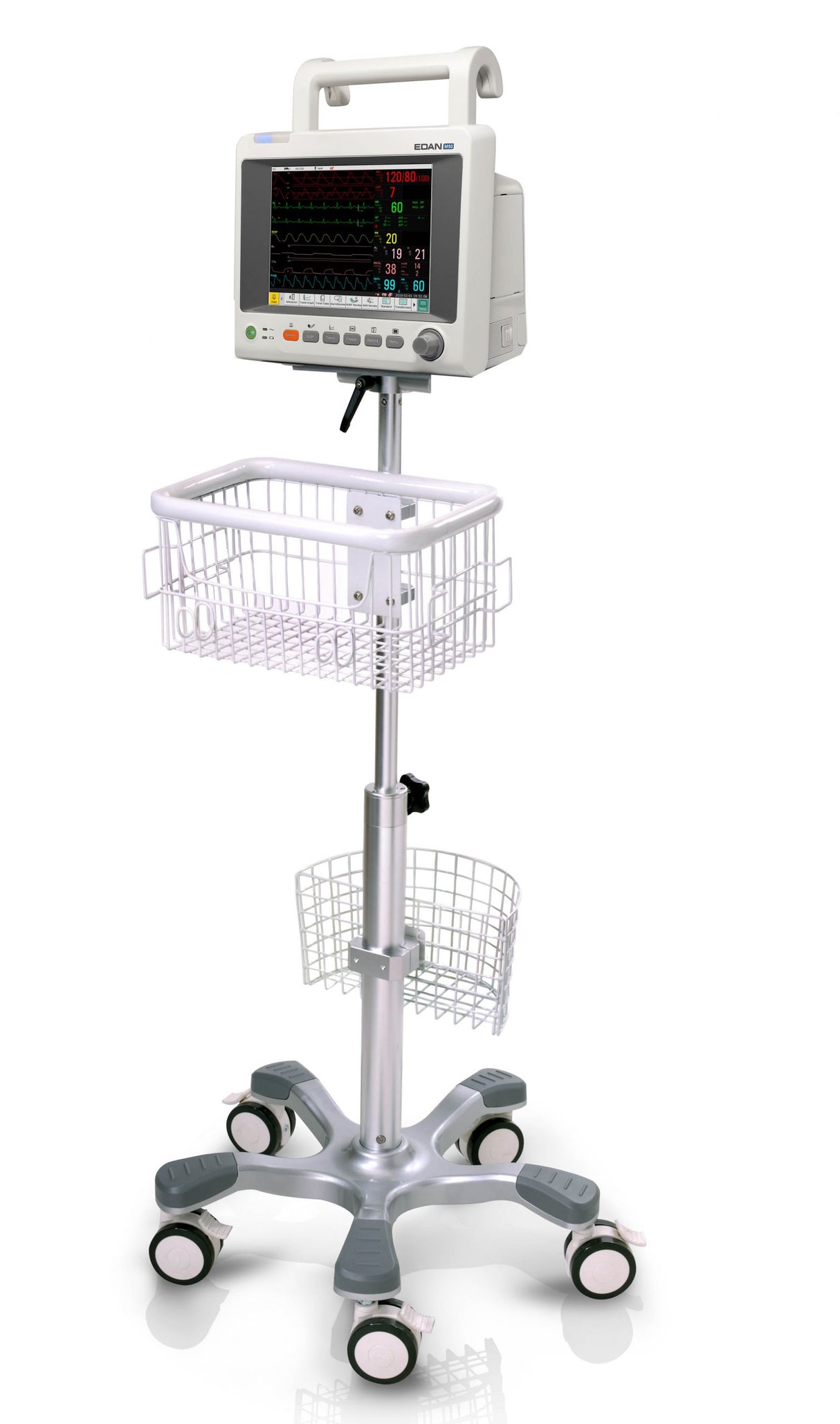 Trolley Rolling Stand Edan Usa With Basket & 5 Casters For Use With M3 Vital Sign Monitors, Im Patient Monitors, Ecgs And Fetal Monitors - Behope