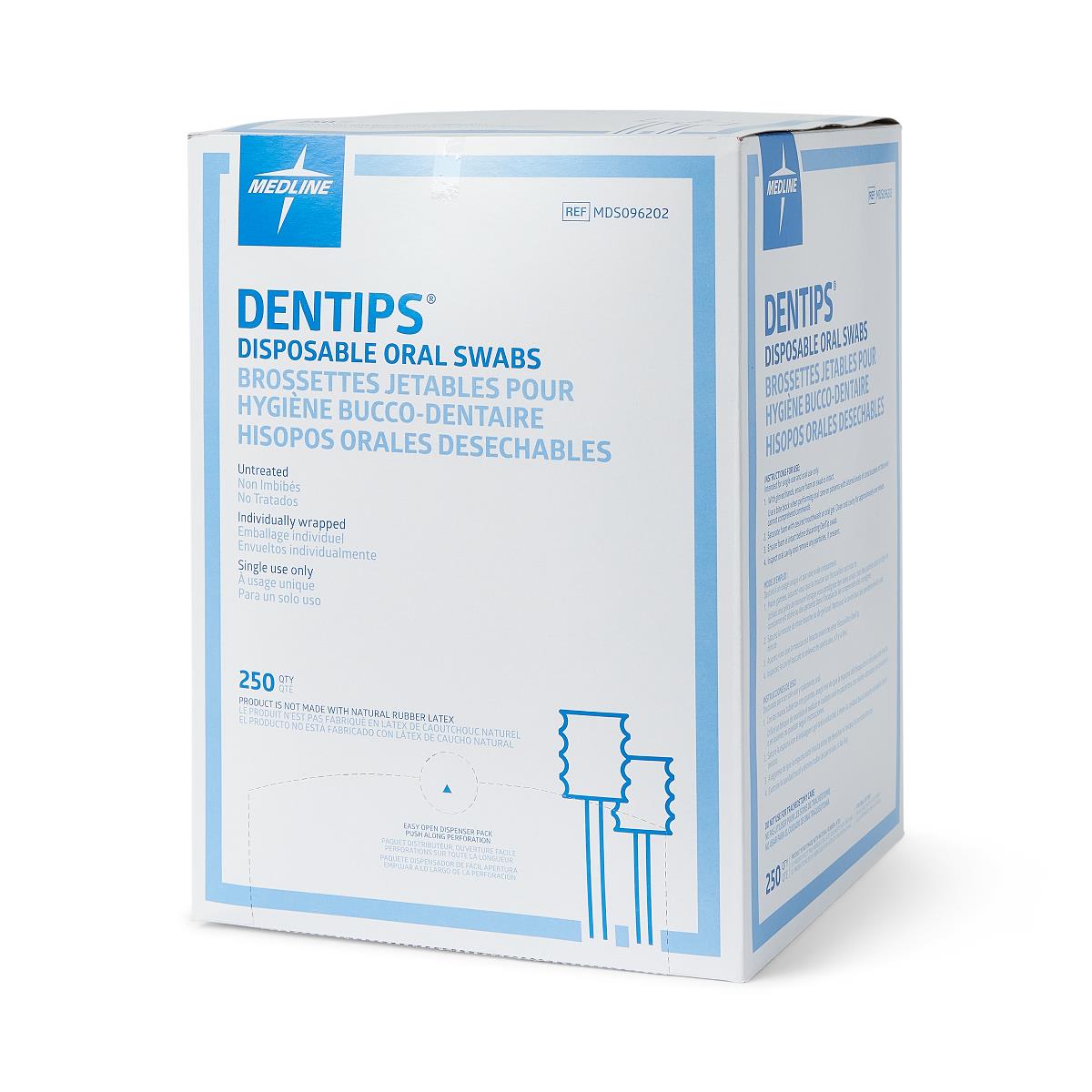 Dentips Oral Swabs, a stack of individually wrapped swabs for sterile use.