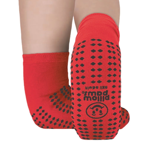 Slipper Socks Pillow Paws® Risk Alert® Terries™ Unisex Adult 3x-large / X-wide All Around Tread Single Patient Use Red - Behope