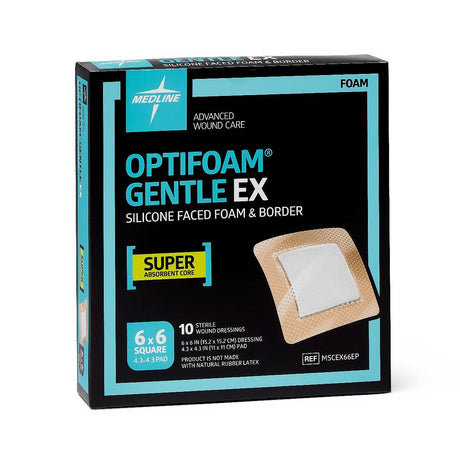 Foam Dressing Optifoam Gentle 6 X 6 Inch Without Border Waterproof Backing Silicone Face Square Sterile - Behope