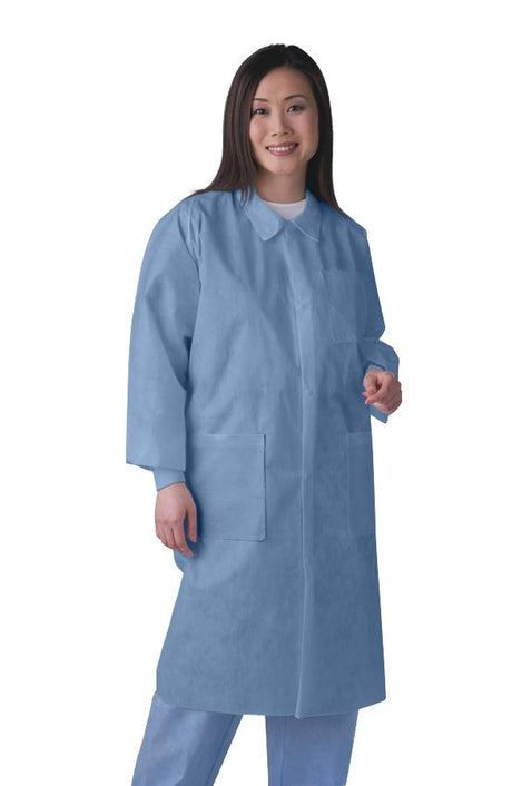 Knit-Cuff Multilayer SMS Lab Coats with Traditional Collar