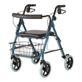 Guardian blue rollator walker with 8-inch wheels, front view.